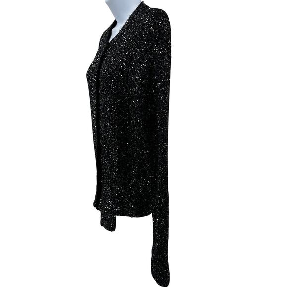 Future Collective Sweater WMNS M Black Knit Sequined Sparkle Button Up Stretchy - Picture 5 of 11